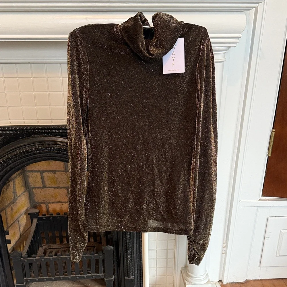 Wayf Metallic Brown Cowl‎ Neck Sweater